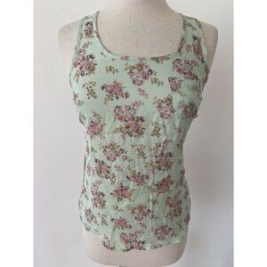 Xhilaration Size XS Floral Green Tank w/Grey Striped Back Racerback